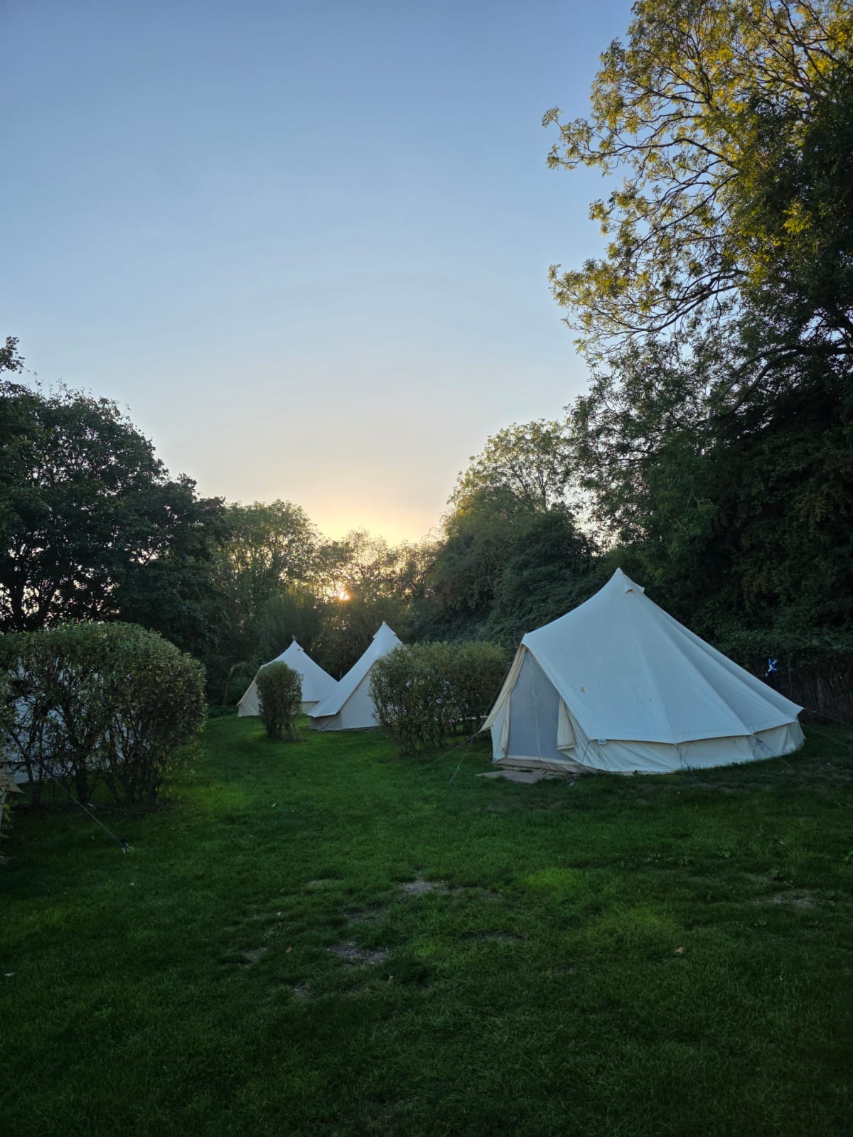 Last light over the tents behind the pub