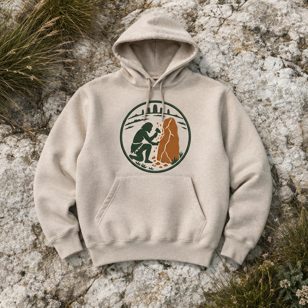 Natural oatmeal heavyweight hoodie presented on pale chalk stone